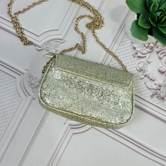 New Without Tages Sparkly Gold Mesh Purse Handbag Crossbody Chain Strap. - Picture 5 of 10